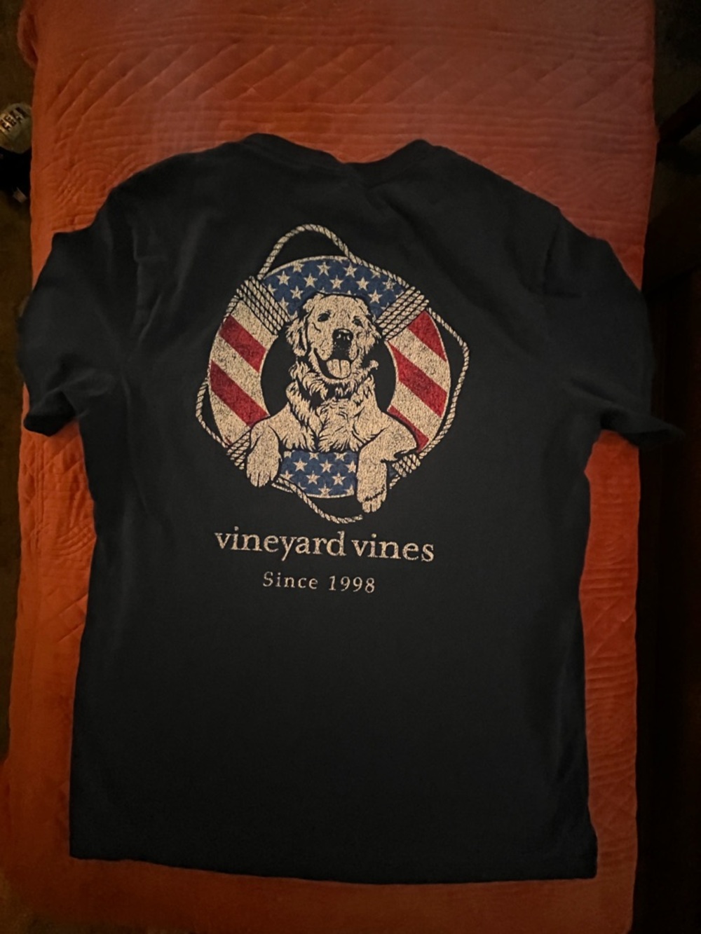 Vineyard Vines Navy Golden Retriever with American Flag Graphic Tee